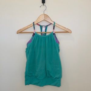 Ivivva Girls’ Tank Aqua/Multicolor + Built in Bra